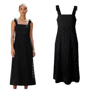 Julia Allert Black Midi Dress Floral Appliqué XL NWT